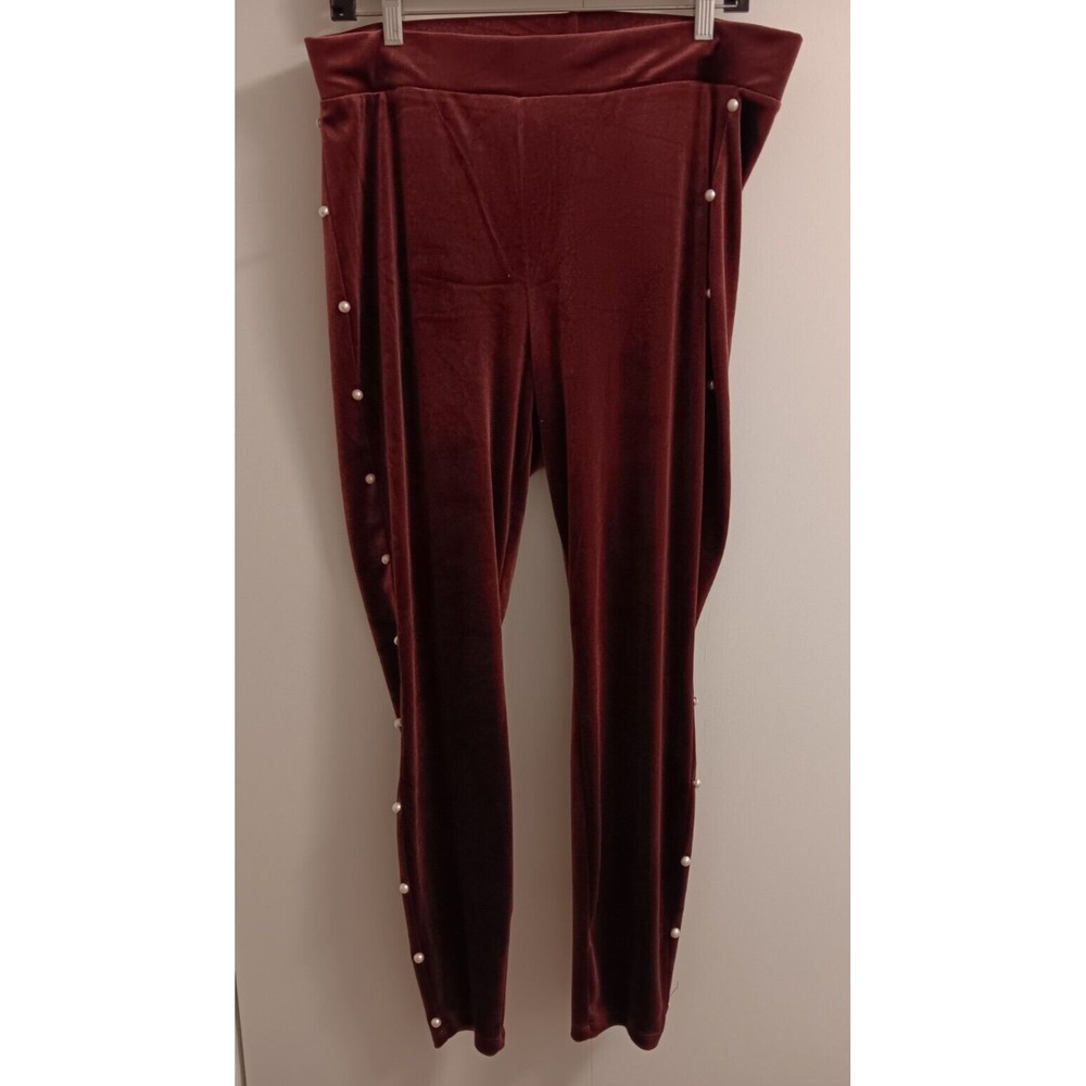 Torrid Velvet Leggings Size 2 Stretchy Waist Pearl Accent Purple